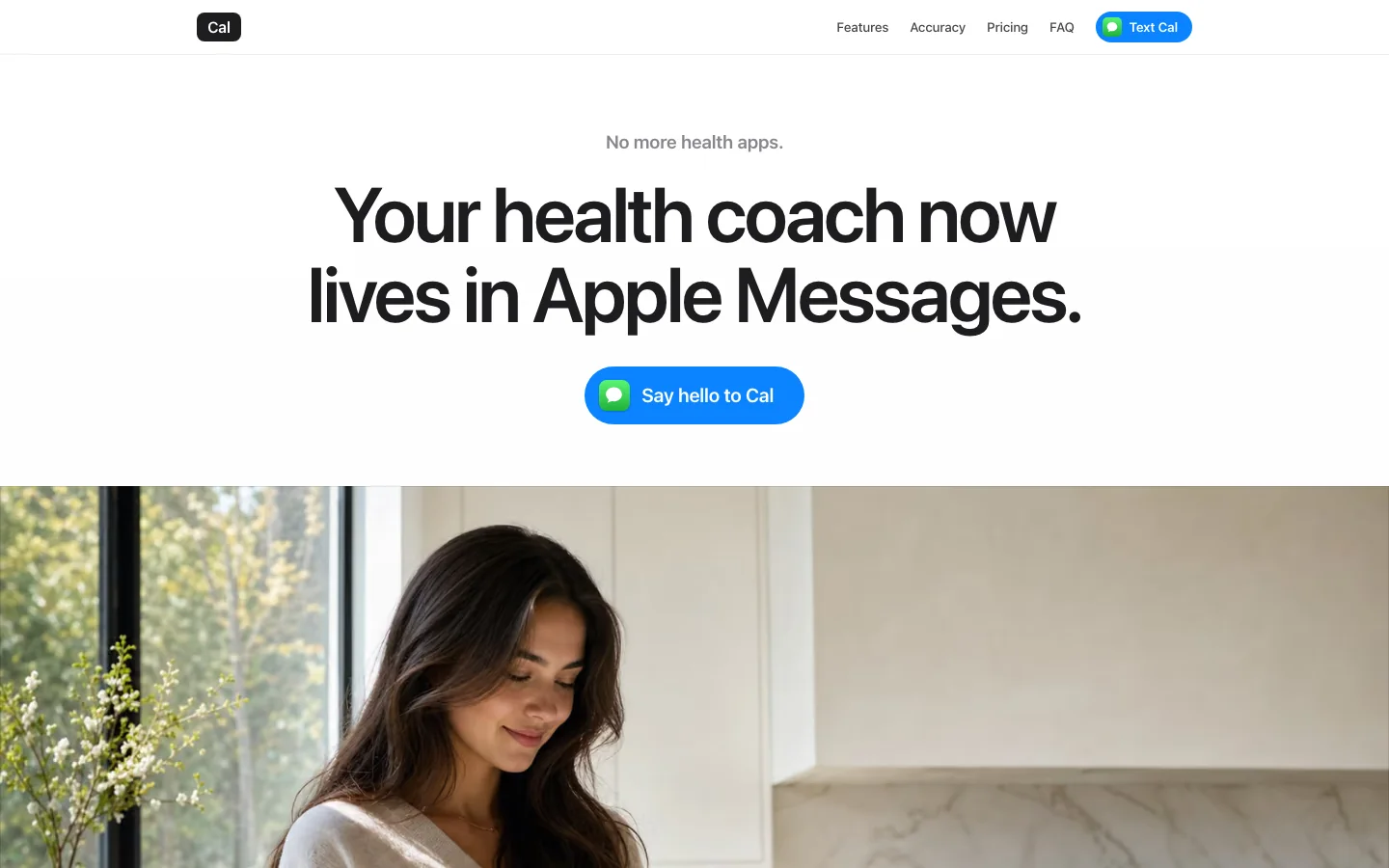 The sayhellocal.com homepage: Your health coach now lives in Apple Messages.