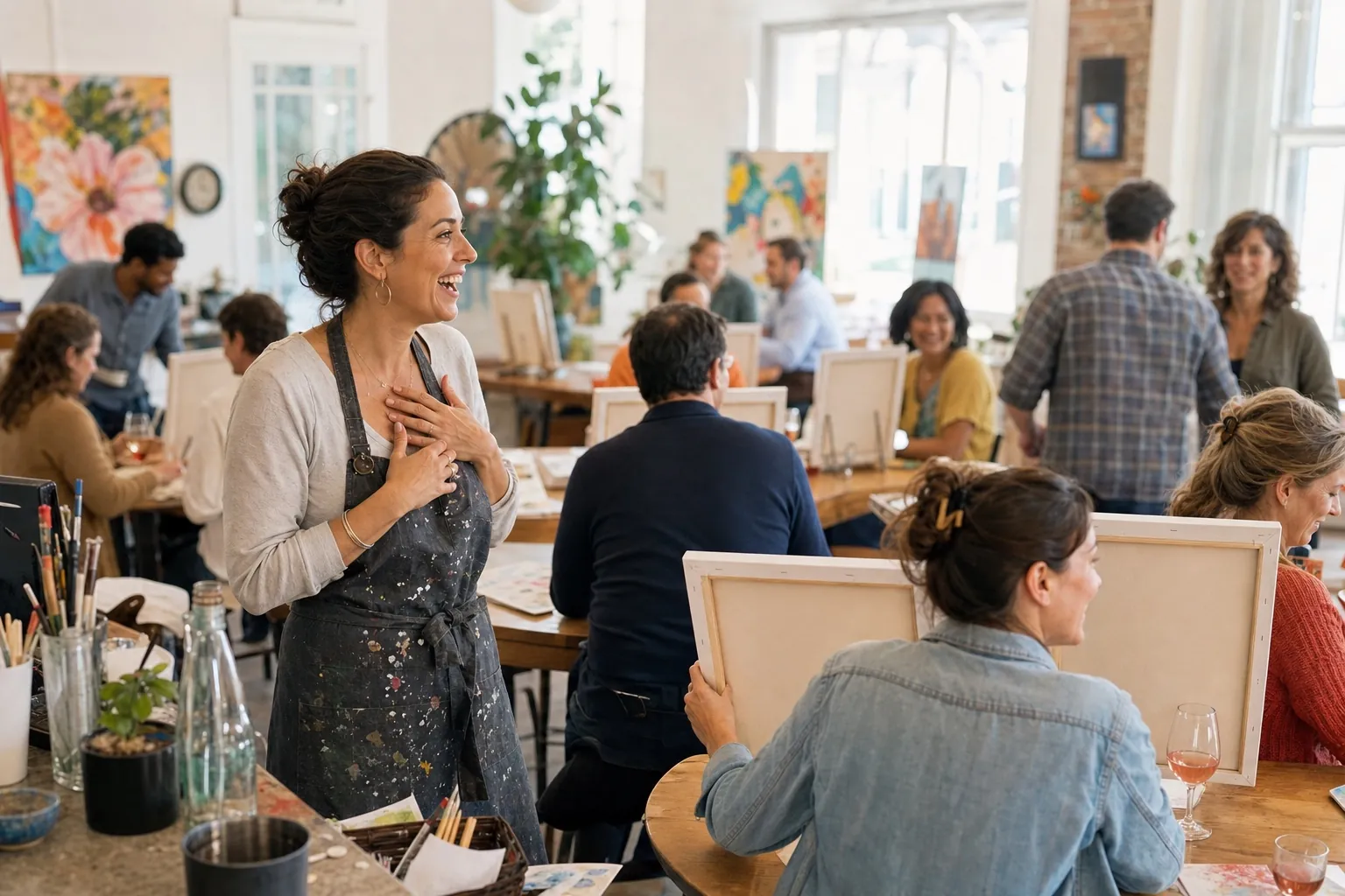 A paint-and-sip class in progress