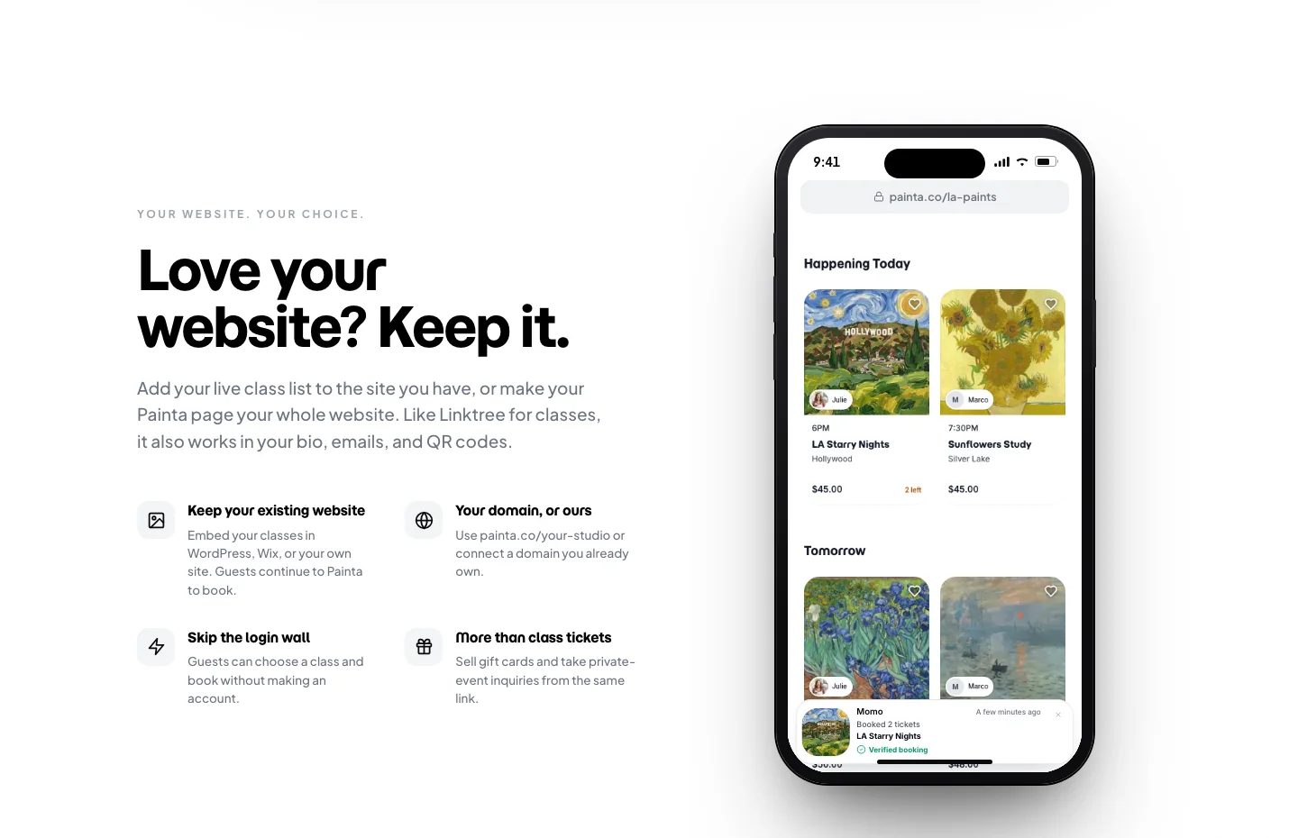Love your website? Keep it. A studio’s Painta class list on a phone